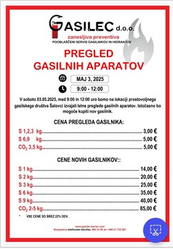 Cenik pregleda in novih gasilnikov